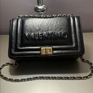 Valentino Black Leather Chain Shoulder Bag